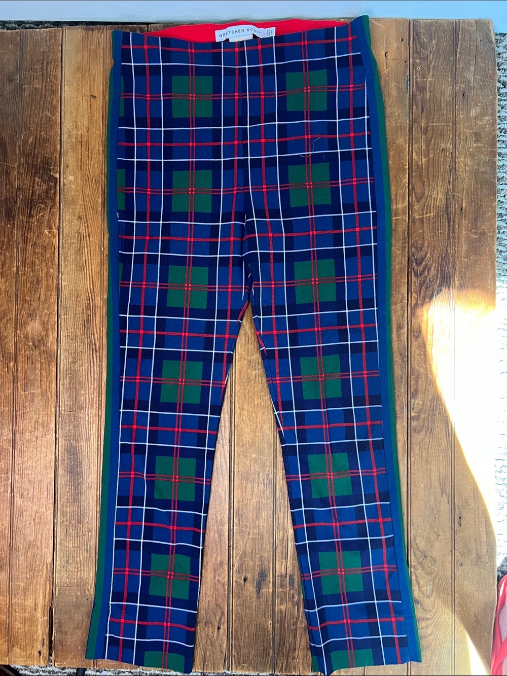Gretchen Scott Designs Plaid Pants Trousers Navy Red Green size large EUC - Picture 3 of 11